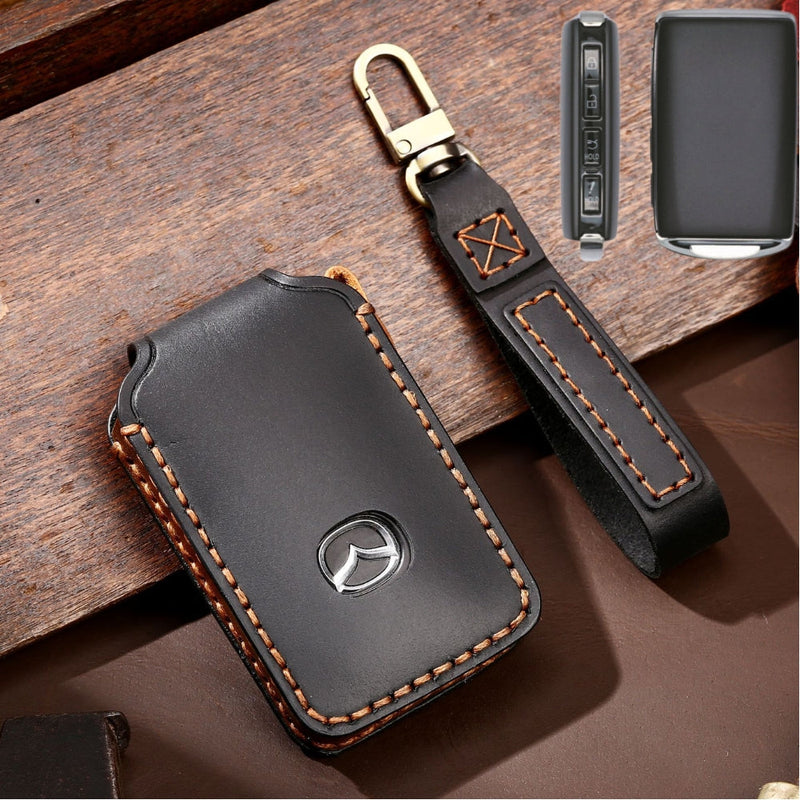Cargue la imagen en el visor de la galería, Mazda Handcrafted Genuine Leather Folding Car Key Fob Case Cover For CX-5, CX-3, CX-30, CX-9
