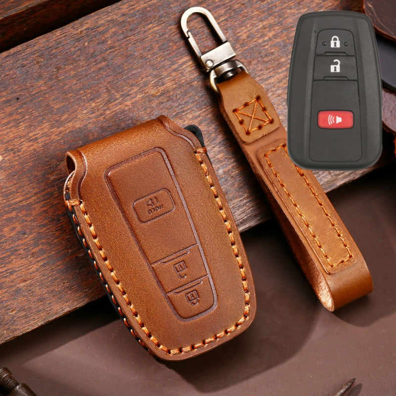 Load image into Gallery viewer, Toyota Handcrafted Genuine Leather Car Key Fob Protective Case Cover For Camry, C-HR, Corolla, RAV4, Avalon, Land Cruiser, Prado, Prius - Polar Tech Australia
