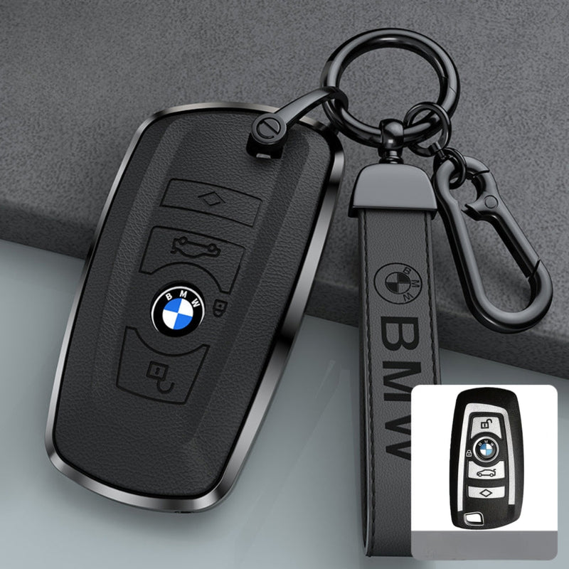 Cargue la imagen en el visor de la galería, BMW Zinc Alloy + Leather Protection Car Key Fob Case Cover For 1, 2, 3, 5, 7 Series, X3, X5, X6
