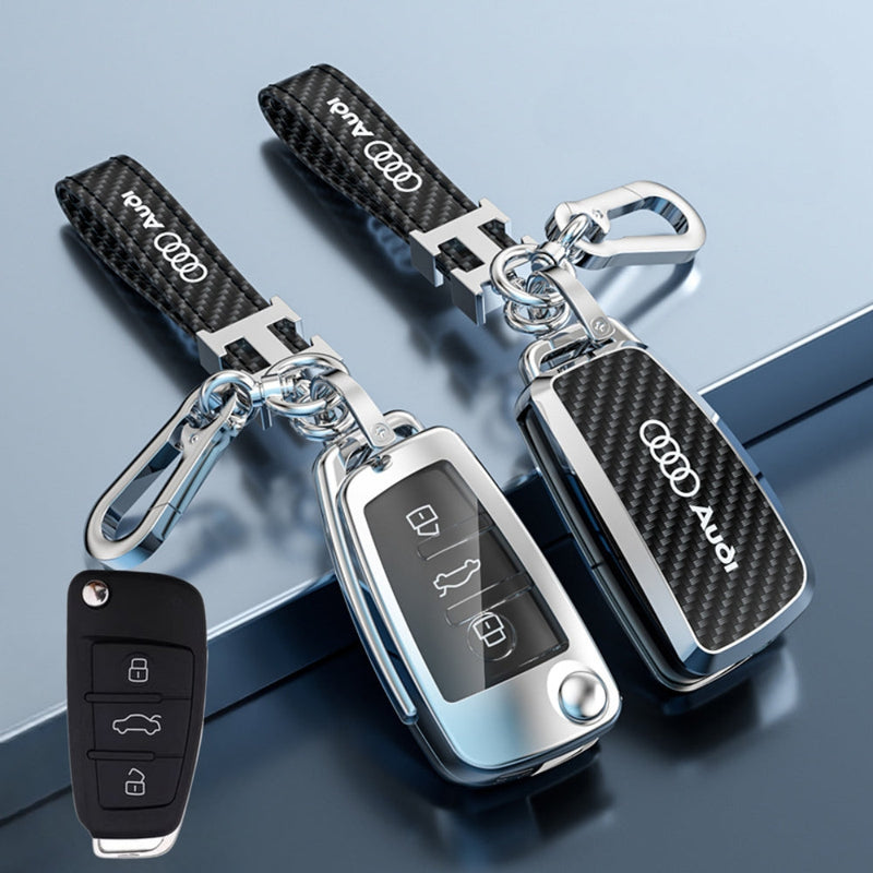 Chargez l&#39;image dans la visionneuse de la galerie, Audi Zinc Alloy + Carbon Fiber Texture Car Key Fob Case Cover For A3, A4, A5, A6, Q2, Q3, Q5, Q7, Q8, e-tron
