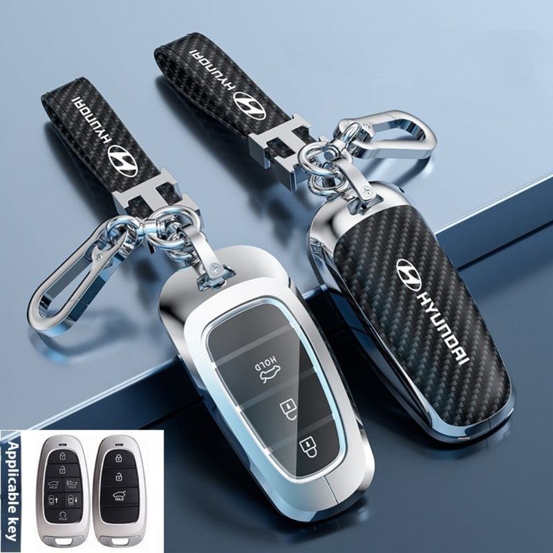 Chargez l&#39;image dans la visionneuse de la galerie, Hyundai Zinc Alloy + Carbon Fiber Texture Car Key Fob Case Cover For Palisade, Elantra, Accent, Kona, Santa Fe, Veloster
