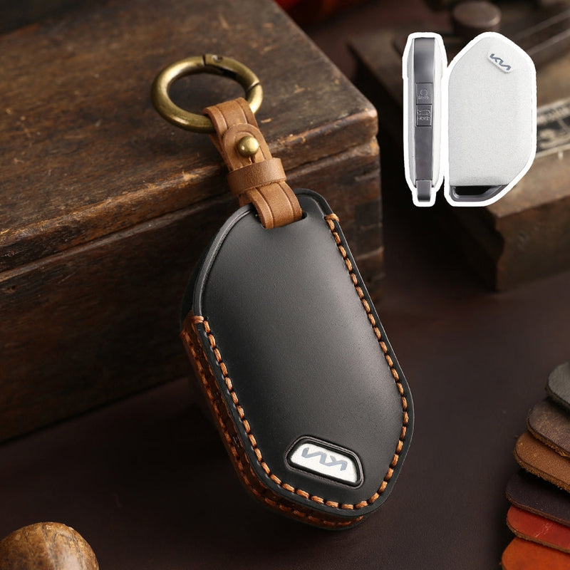 Chargez l&#39;image dans la visionneuse de la galerie, Kia Handcrafted Genuine Leather Car Key Protective Fob Cover Case For Carnival, Ev9, Picanto, Gt Line
