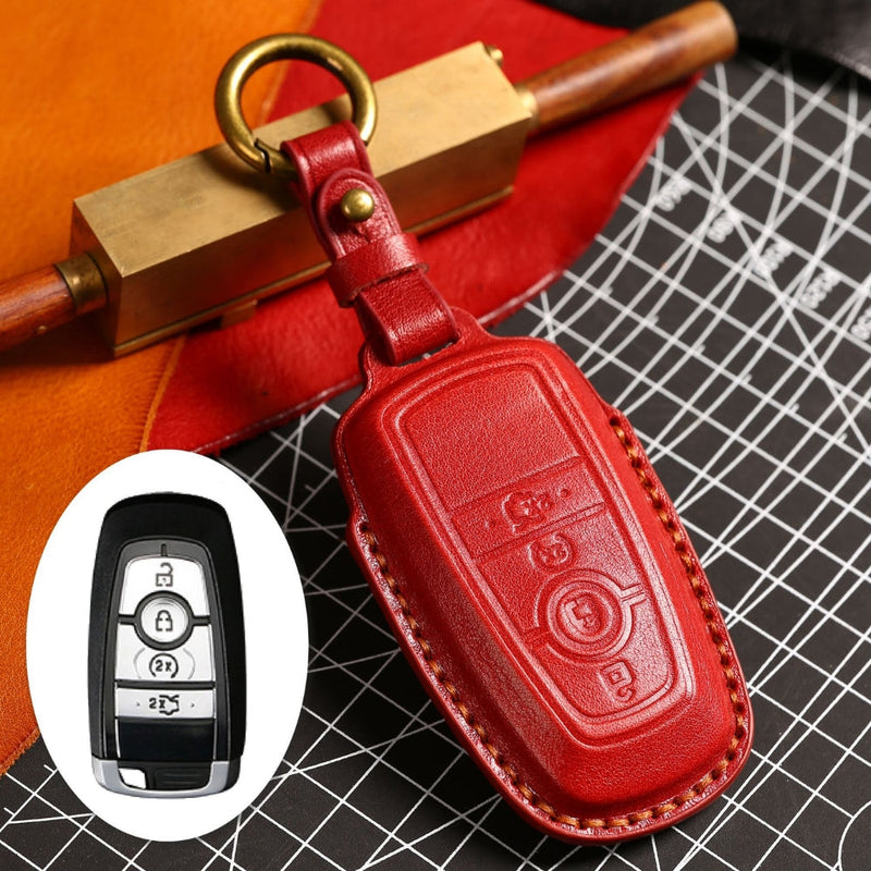 Load image into Gallery viewer, Ford Handcrafted Genuine Leather Folding Car Key Fob Protective Case Cover For Raptor F-150, Focus, Escort, Mondeo, Edge, Explorer, Mustang
