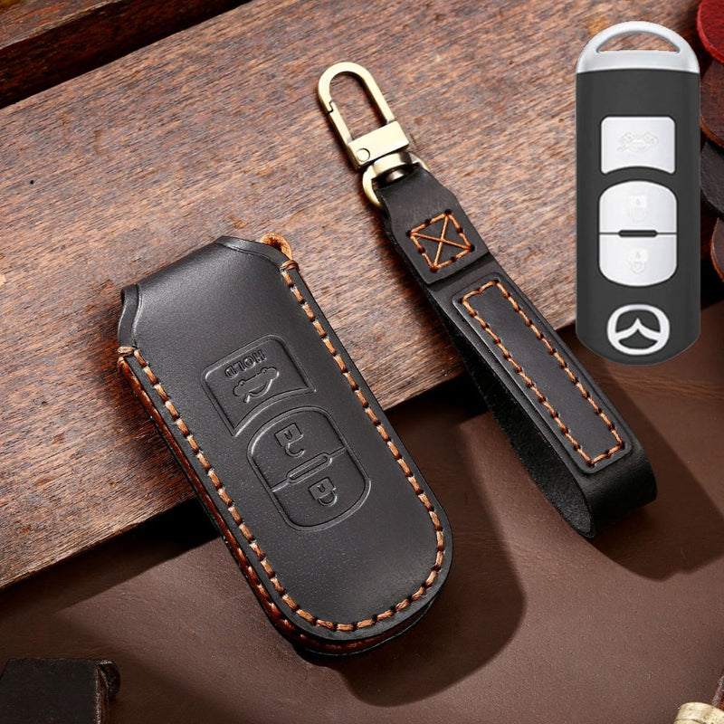 Cargue la imagen en el visor de la galería, Mazda Handcrafted Genuine Leather Folding Car Key Fob Case Cover For CX-5, CX-4, CX-3
