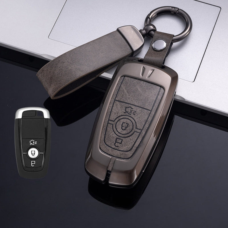 Load image into Gallery viewer, Ford Zinc Alloy Leather Folding Car Key Fob Case Cover For Ranger, Mustang, Everest, Escape, Puma, Transit, Focus, Fiesta, Ranger Raptor, Mondeo
