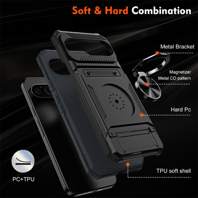 Load image into Gallery viewer, Google Pixel 9 Pro XL - TPU+PC Shockproof Card Slot Phone Case with Metal Ring Holder - Polar Tech Australia
