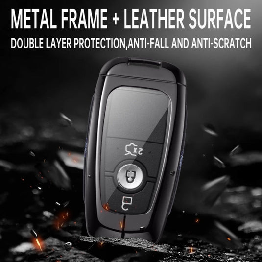 Ford Alloy + Leather Protection Car Key Fob Case Cover For Ranger, Wildtrak, Everest, Explorer, Ecosport, Edge, Escape, Focus, Fiesta, Mustang