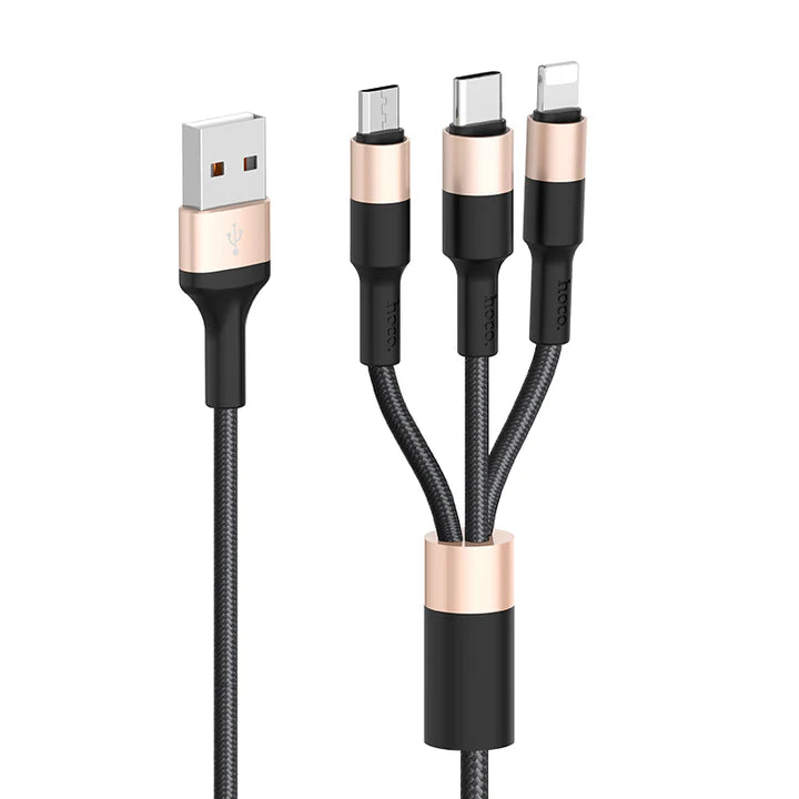 Cargue la imagen en el visor de la galería, [X26][3 in 1][1M][Heavy Duty] HOCO Universal Traveling Fast Charging Data Sync USB Cable For USB-C / Lightning / Micro Phone &amp; Tablet Device - Polar Tech Australia
