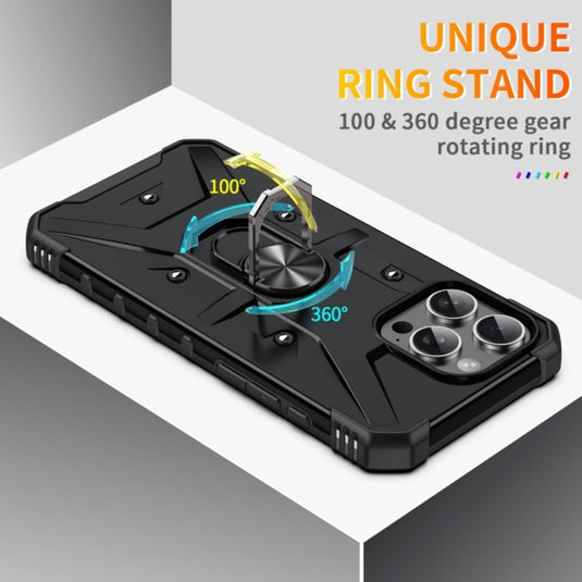 Apple iPhone 16 Pro - Heavy Duty Armor Case With Ring Holder Stand