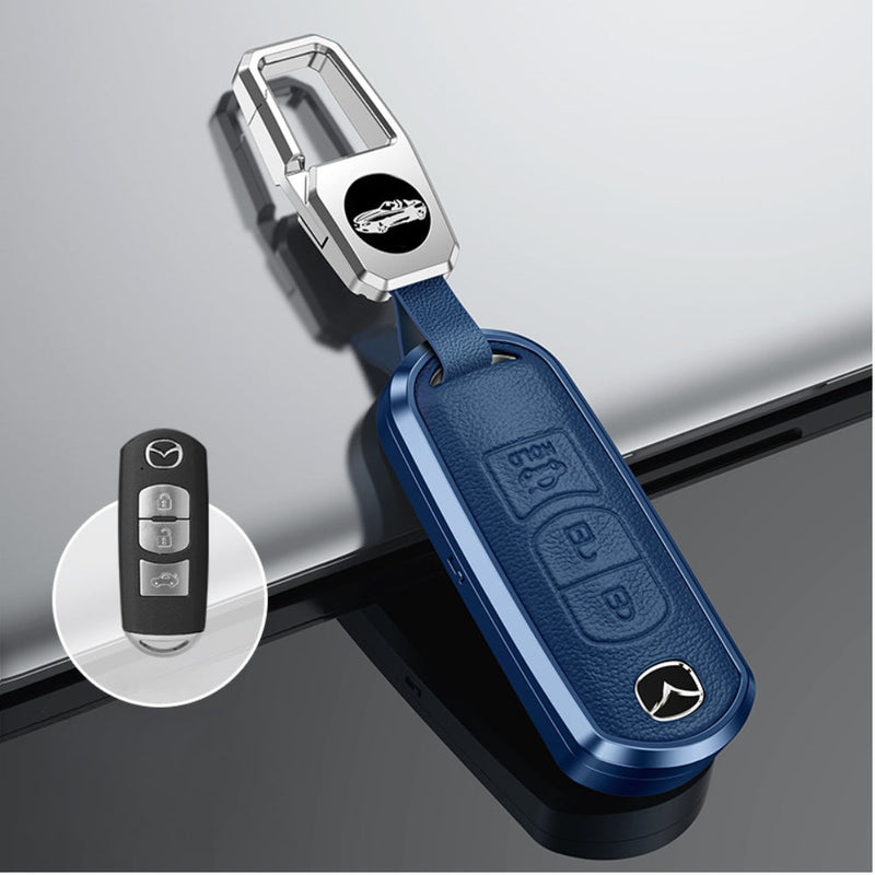 Load image into Gallery viewer, Mazda Aluminum Alloy Genuine Leather Car Key Fob Cover Case For MX-5, CX-5, CX-7, CX-9, Mazda 6 - Polar Tech Australia

