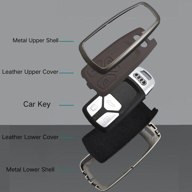 Chargez l&#39;image dans la visionneuse de la galerie, Audi Zinc Alloy + Leather Car Key Fob Case Cover For A4, A5, A6,A8, Q2, Q5, Q7
