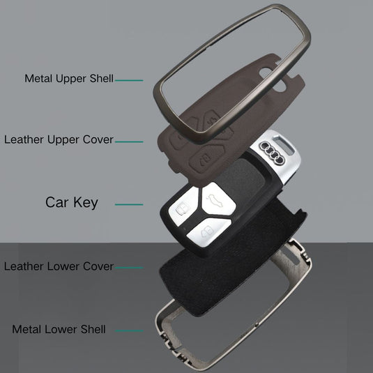 Audi Zinc Alloy + Leather Car Key Fob Case Cover For A4, A5, A6,A8, Q2, Q5, Q7