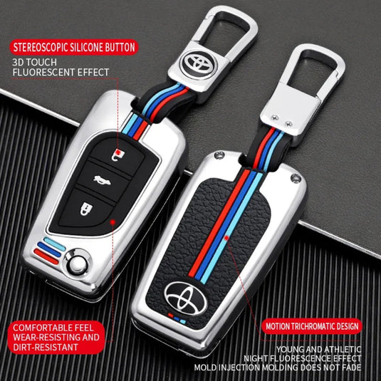 Toyota Foldable Style Metal Shell & Soft Silicone Full Protection Car Key Fob Case Cover For Camry RAV4 Highlander Avalon C-HR Prius Corolla - Polar Tech Australia