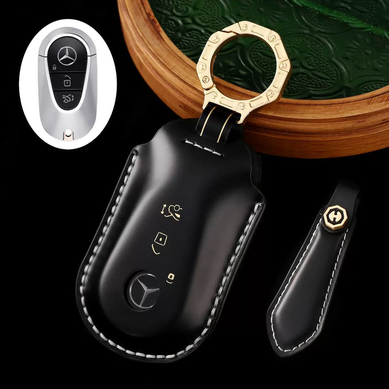 Load image into Gallery viewer, Mercedes Benz Genuine Leather Protection Car Key Fob Case Cover For Benz A, C, E, S-Class, GLC, GLE, GLS, GLS, EQC, EQS - Polar Tech Australia
