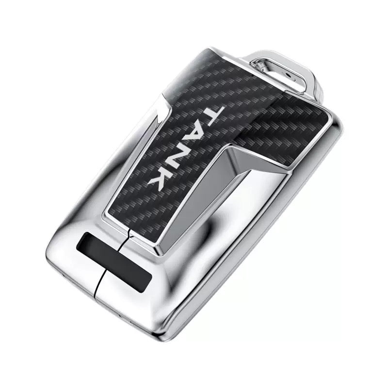 Chargez l&#39;image dans la visionneuse de la galerie, Great Wall Zinc Alloy + Carbon Fiber Texture Car Key Fob Case Cover For Tank 300, 400, 500
