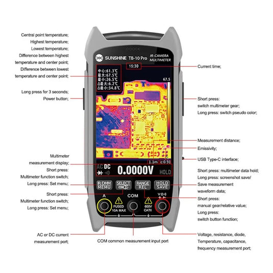 [TB-10 Pro] SUNSHINE Handheld Thermal Imager Multimeter Infrared Imaging for Phone Repair / PCB Testing - Polar Tech Australia