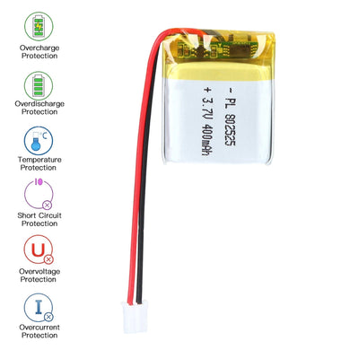 [PH2.0-JST Connector][802525] Universal 400mAh 3.7V Rechargeable Li-Ion Lithium Polymer Battery - Polar Tech Australia