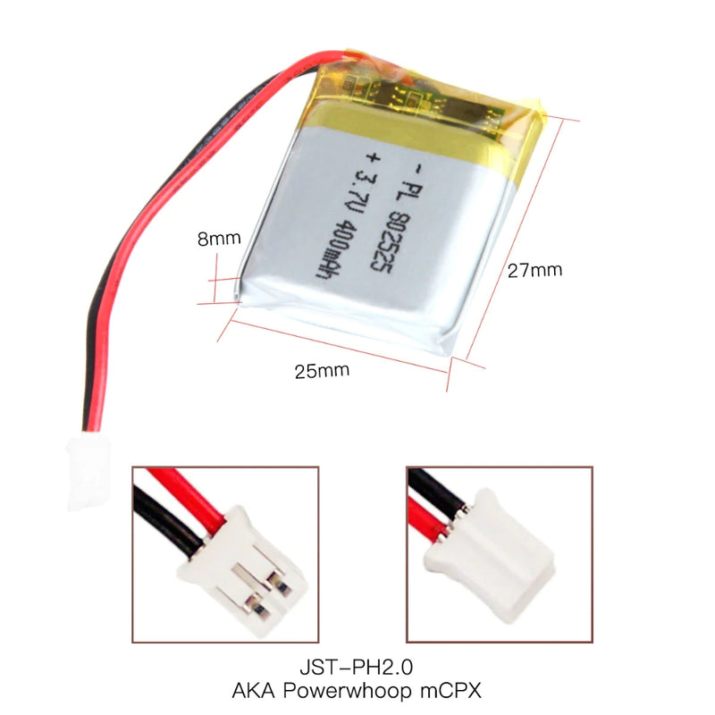 Load image into Gallery viewer, [PH2.0-JST Connector][802525] Universal 400mAh 3.7V Rechargeable Li-Ion Lithium Polymer Battery - Polar Tech Australia
