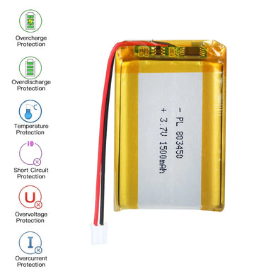 [PH2.0-JST Connector][803450] Universal 1500mAh 3.7V Rechargeable Li-Ion Lithium Polymer Battery - Polar Tech Australia