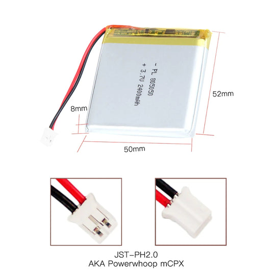 [PH2.0-JST Connector][805050] Universal 2400mAh 3.7V Rechargeable Li-Ion Lithium Polymer Battery - Polar Tech Australia