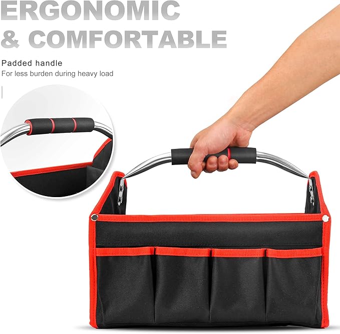 Cargue la imagen en el visor de la galería, 16 Inch Large Capacity 8 Pockets Wide Mouth Electrician Open Top Tool Tote Bag Tool Storage Bag with Handle
