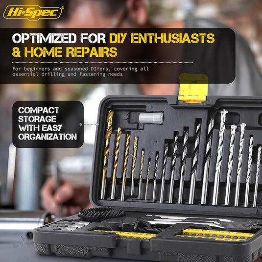 Hi-Spec 63 in 1 Multi Steel Drill Bits & Screw Nut Driver Bit Set Drilling Metal, Wood, Brick & Concrete Accessories With Storage Case