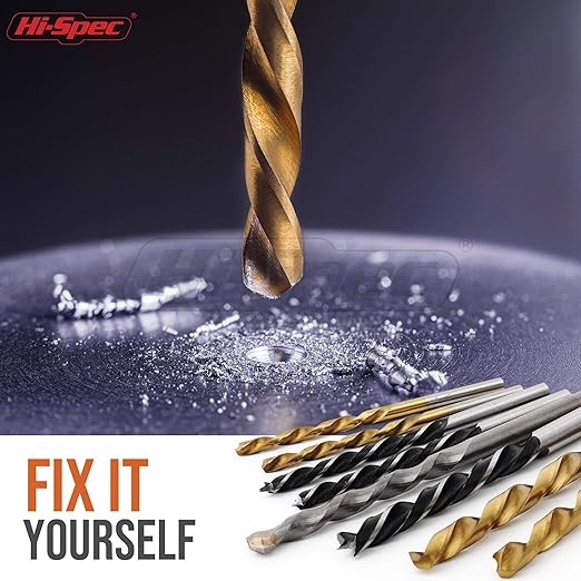 Hi-Spec 130 Piece drill Set DIY drilling in metal, wood and plastic with HSS steel drill with titanium coating