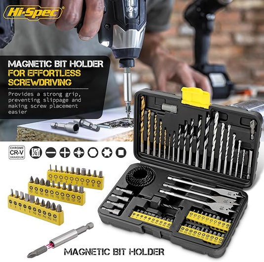Hi-Spec 63 in 1 Multi Steel Drill Bits & Screw Nut Driver Bit Set Drilling Metal, Wood, Brick & Concrete Accessories With Storage Case