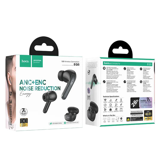 [EQ5] HOCO TWS Dual Mic ANC+ENC Noise Reduction Wireless Bluetooth 5.3 Touch Control Sport Stereo Earphone - Polar Tech Australia