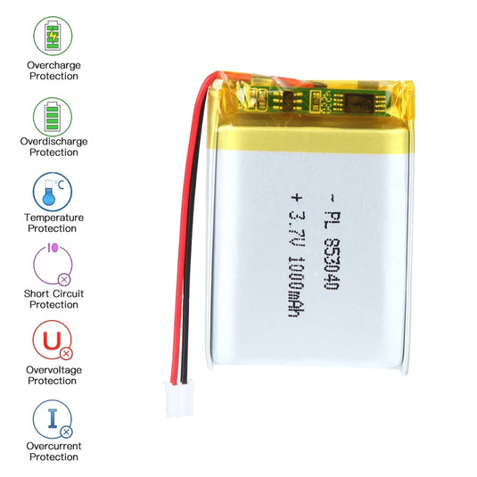 [PH2.0-JST Connector][853040] Universal 1000mAh 3.7V Rechargeable Li-Ion Lithium Polymer Battery - Polar Tech Australia