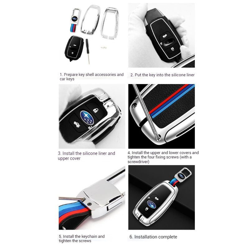 Cargue la imagen en el visor de la galería, Subaru Metal Shell &amp; Soft Silicone Full Protection Remote Car Key Fob Case Cover For Outback, Forester, Impreza, WRX, XV, Crosstrek, Legacy
