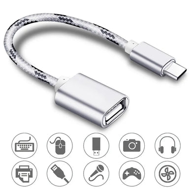 Nylon USB C To Female USB Port OTG Adapter Cable - Polar Tech Australia