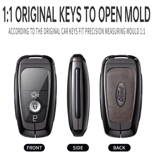 Ford Alloy + Leather Protection Car Key Fob Case Cover For Ranger, Wildtrak, Everest, Explorer, Ecosport, Edge, Escape, Focus, Fiesta, Mustang