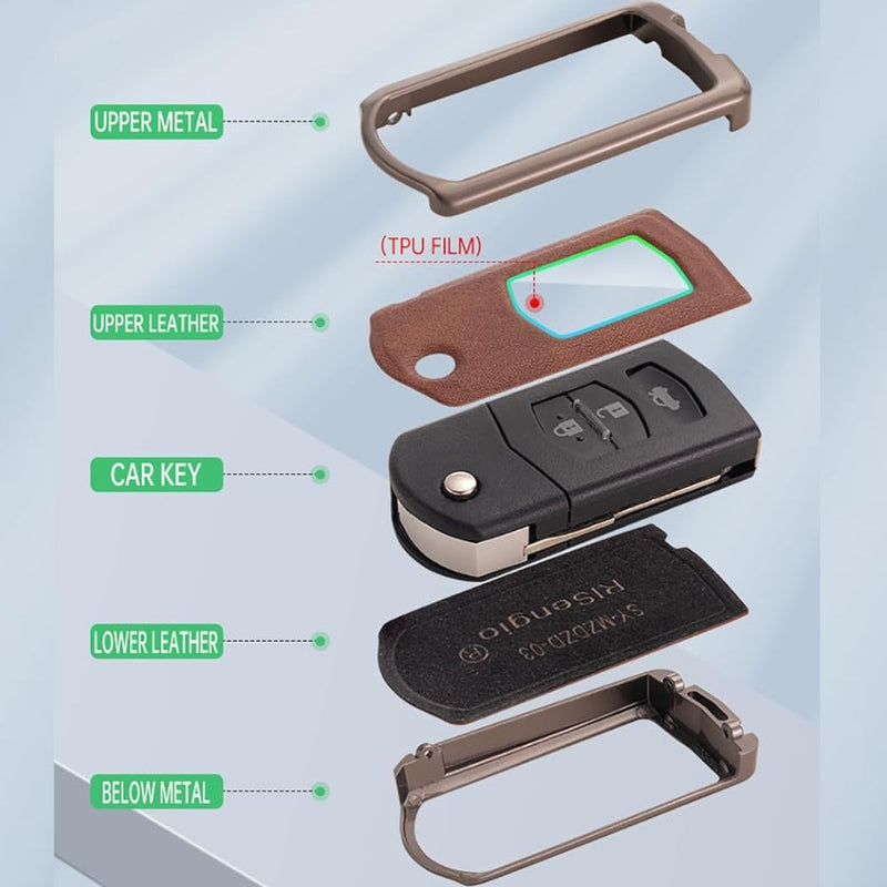 Load image into Gallery viewer, Mazda Zinc Alloy Leather Folding Car Key Fob Case Cover For Mazda 2, 3, 5, 6, CX-5, CX-7, CX-9, RX-8, MX-5
