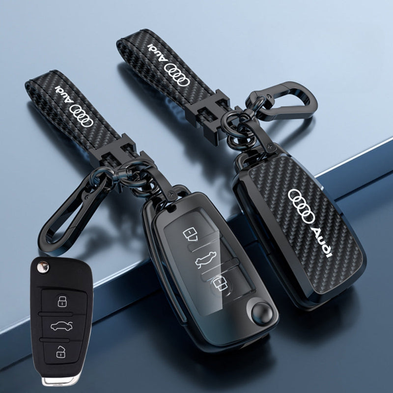 Chargez l&#39;image dans la visionneuse de la galerie, Audi Zinc Alloy + Carbon Fiber Texture Car Key Fob Case Cover For A3, A4, A5, A6, Q2, Q3, Q5, Q7, Q8, e-tron
