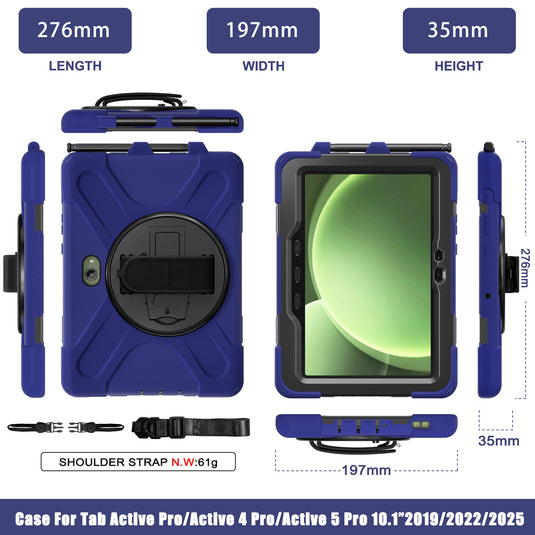 Samsung Galaxy Tab Active Pro / Active 4 Pro / Active 5 Pro Series - Heavy Duty 360 Degree Rotate Stand Hand Strap Case With Shoulder Strap - Polar Tech Australia