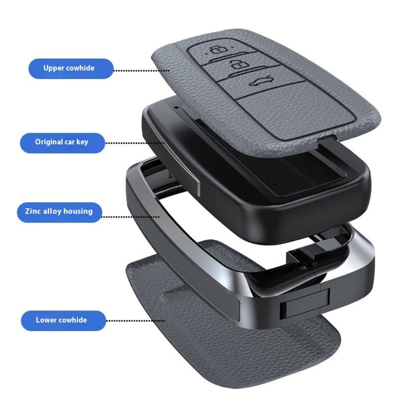 Load image into Gallery viewer, Toyota Zinc Alloy with Genuine Leather Full-Coverage Car Key Fob Protective Case Cover For RAV4, Camry, C-HR, Corolla, Prado, Prius - Polar Tech Australia

