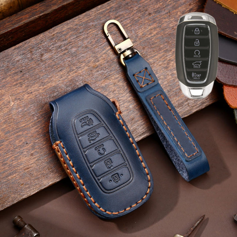 Chargez l&#39;image dans la visionneuse de la galerie, Hyundai Handcrafted Genuine Leather Car Key Fob Protective Case Cover For Santa Fe, Tucson, Palisade, Kona, Santa Fe, Azera

