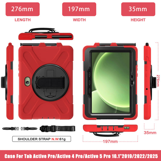 Samsung Galaxy Tab Active Pro / Active 4 Pro / Active 5 Pro Series - Heavy Duty 360 Degree Rotate Stand Hand Strap Case With Shoulder Strap - Polar Tech Australia