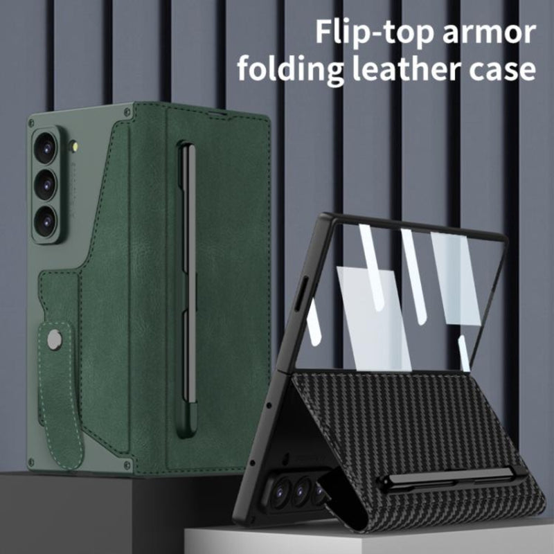 Cargue la imagen en el visor de la galería, Samsung Galaxy Z Fold7 5G - GKK Integrated Armor Flip Leather Case with Pen Slot, Stylus Not Included

