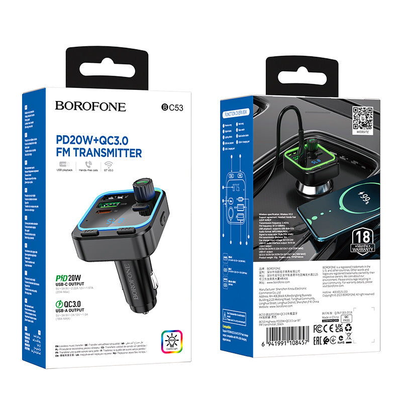 Cargue la imagen en el visor de la galería, [BC53] HOCO Dual USB + PD USB-C Port 20W Car Charging Adapter With FM Transmitter - Polar Tech Australia
