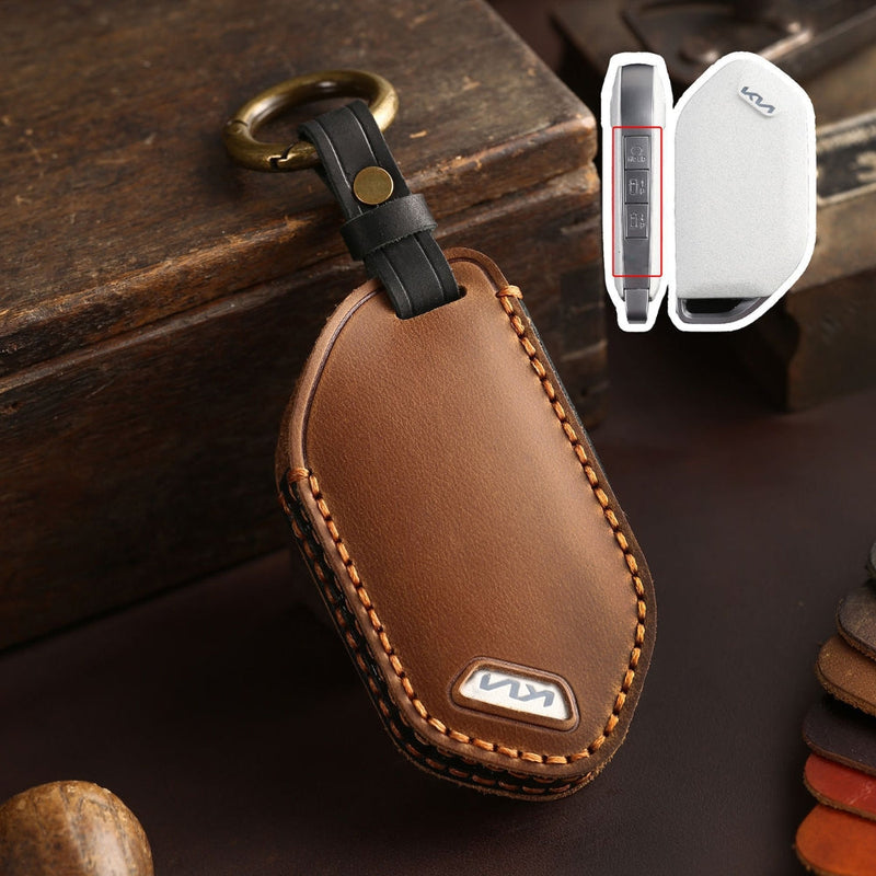 Chargez l&#39;image dans la visionneuse de la galerie, Kia Handcrafted Genuine Leather Car Key Protective Fob Cover Case For Carnival, Ev9, Picanto, Gt Line
