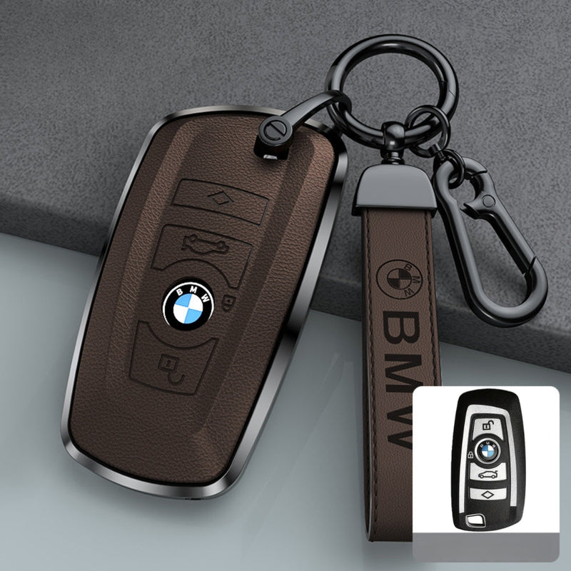 Cargue la imagen en el visor de la galería, BMW Zinc Alloy + Leather Protection Car Key Fob Case Cover For 1, 2, 3, 5, 7 Series, X3, X5, X6
