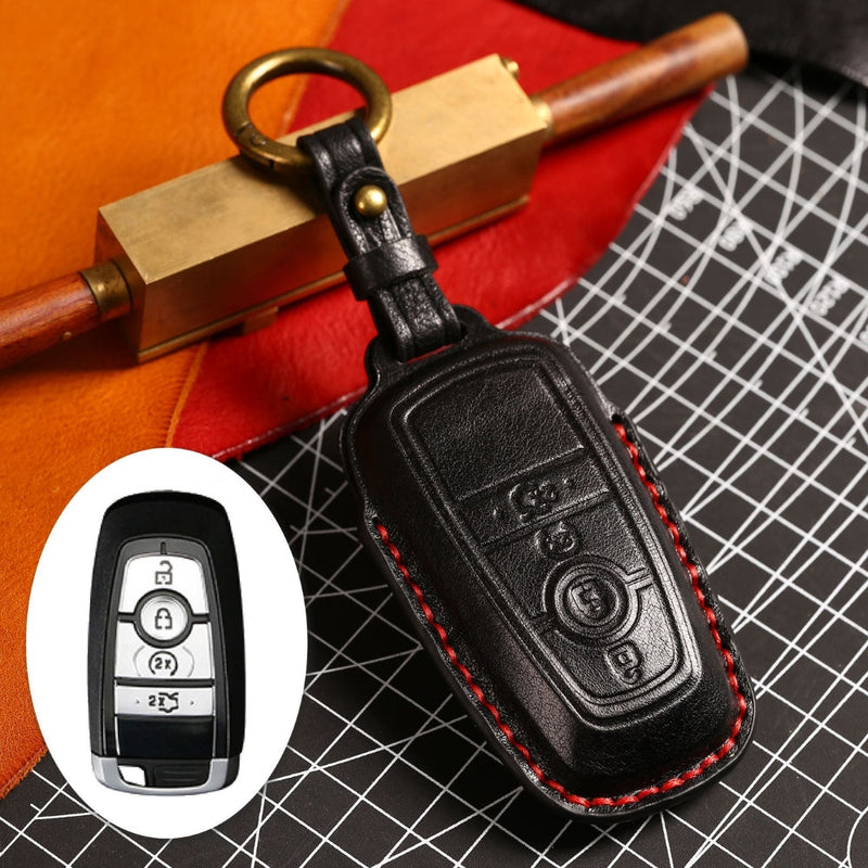 Load image into Gallery viewer, Ford Handcrafted Genuine Leather Folding Car Key Fob Protective Case Cover For Raptor F-150, Focus, Escort, Mondeo, Edge, Explorer, Mustang
