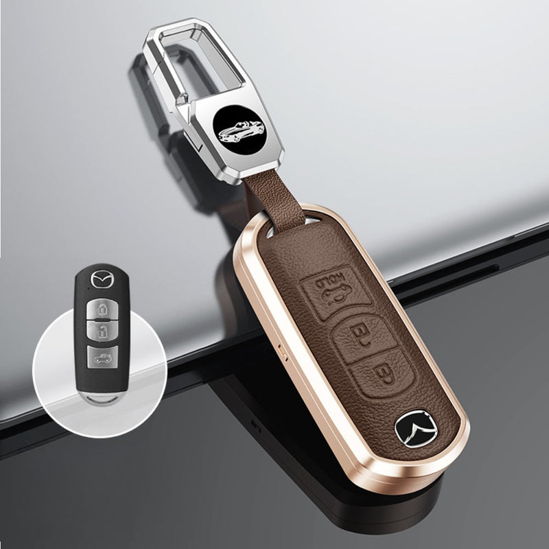 Load image into Gallery viewer, Mazda Aluminum Alloy Genuine Leather Car Key Fob Cover Case For MX-5, CX-5, CX-7, CX-9, Mazda 6 - Polar Tech Australia
