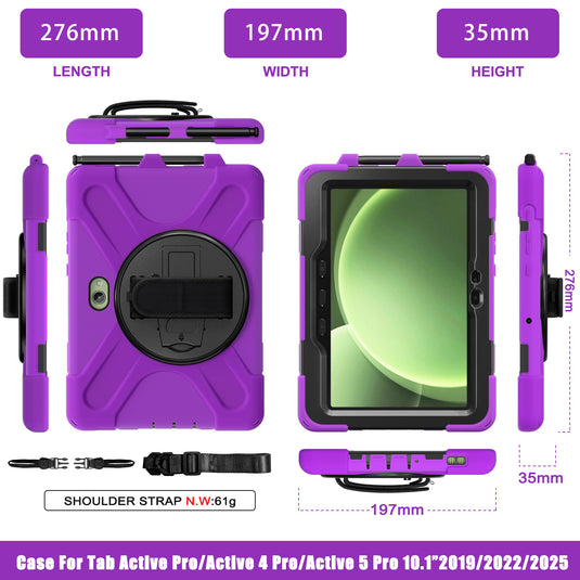 Samsung Galaxy Tab Active Pro / Active 4 Pro / Active 5 Pro Series - Heavy Duty 360 Degree Rotate Stand Hand Strap Case With Shoulder Strap - Polar Tech Australia