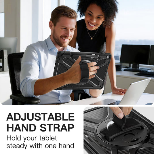 Microsoft Surface Pro 12 (2025) - Heavy Duty 360 Degree Rotate Stand Hand Strap Case With Shoulder Strap