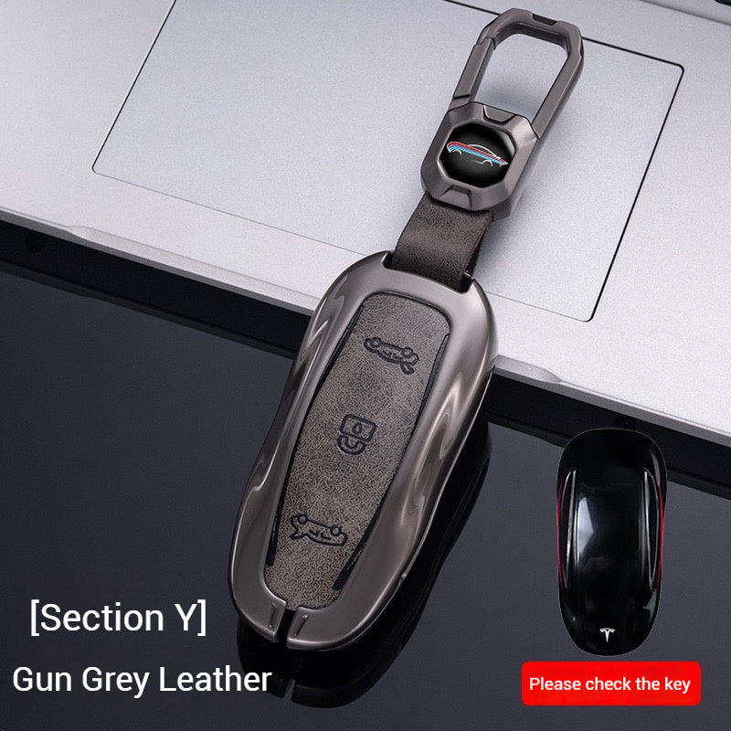 Cargue la imagen en el visor de la galería, Tesla Metal + PU Leather Smart Car Key Fob Case for Model 3, S, Y, X
