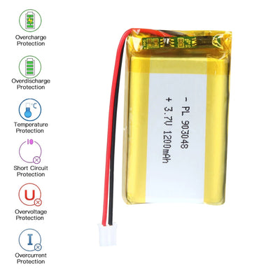 [PH2.0-JST Connector][903048] Universal 1200mAh 3.7V Rechargeable Li-Ion Lithium Polymer Battery - Polar Tech Australia