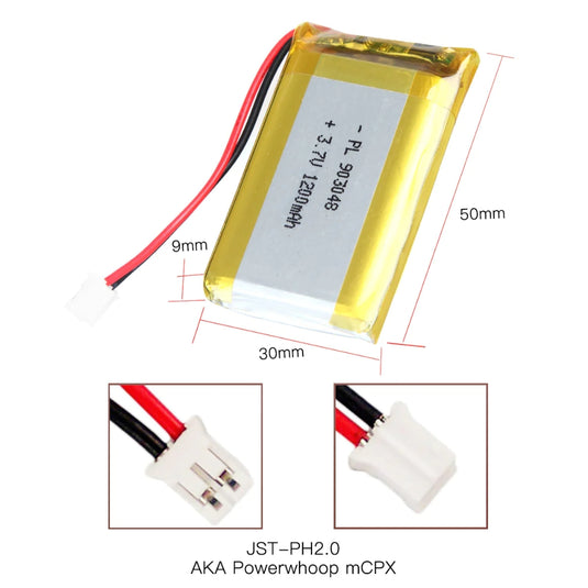 [PH2.0-JST Connector][903048] Universal 1200mAh 3.7V Rechargeable Li-Ion Lithium Polymer Battery - Polar Tech Australia
